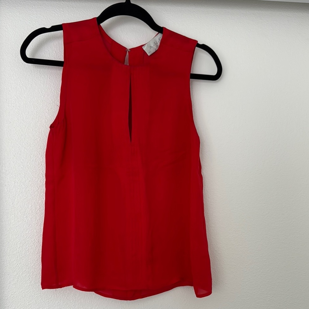 A.L.C. Red Sleeveless Mandarin Collar Blouse